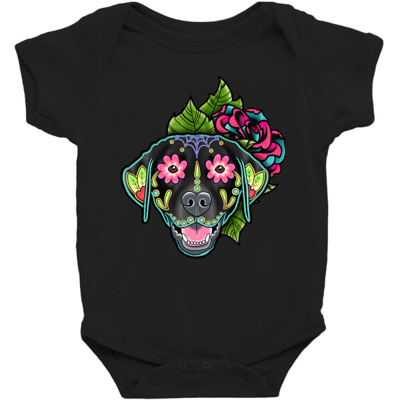 Labrador Retriever In Black - Day Of The Dead Sugar Skull Dog Baby Bodysuit by Inmamlil638 | Artistshot