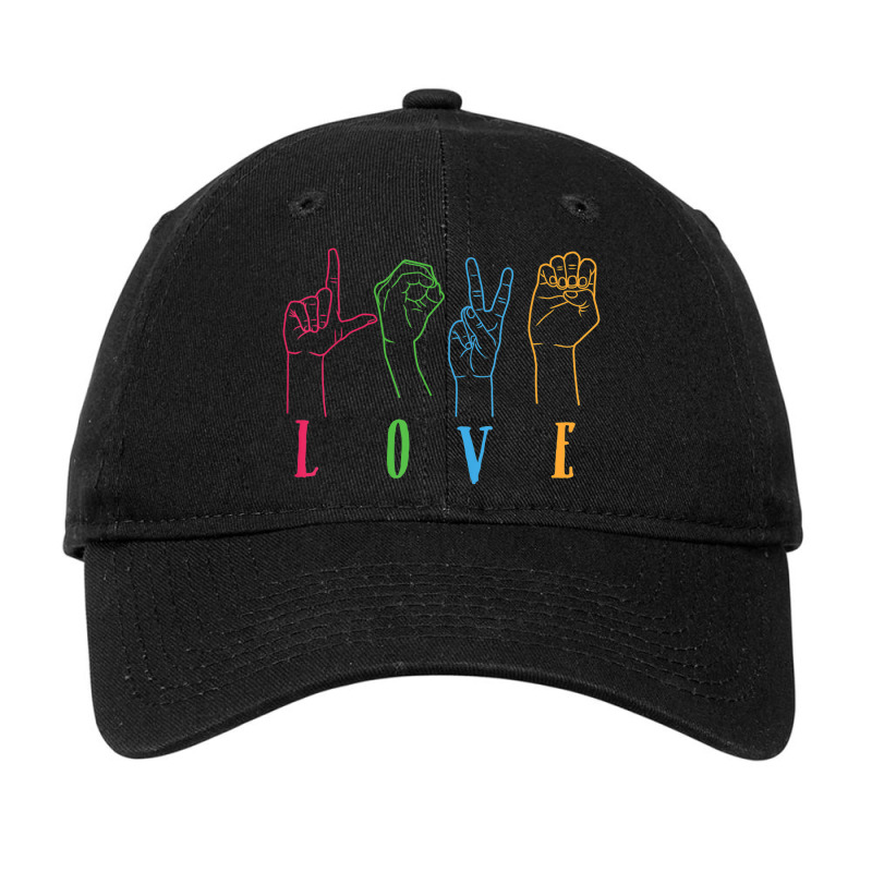 Deaf Awareness Rainbow Colors Sign Language Love Hands Adjustable Cap by ALVAILLONJ | Artistshot