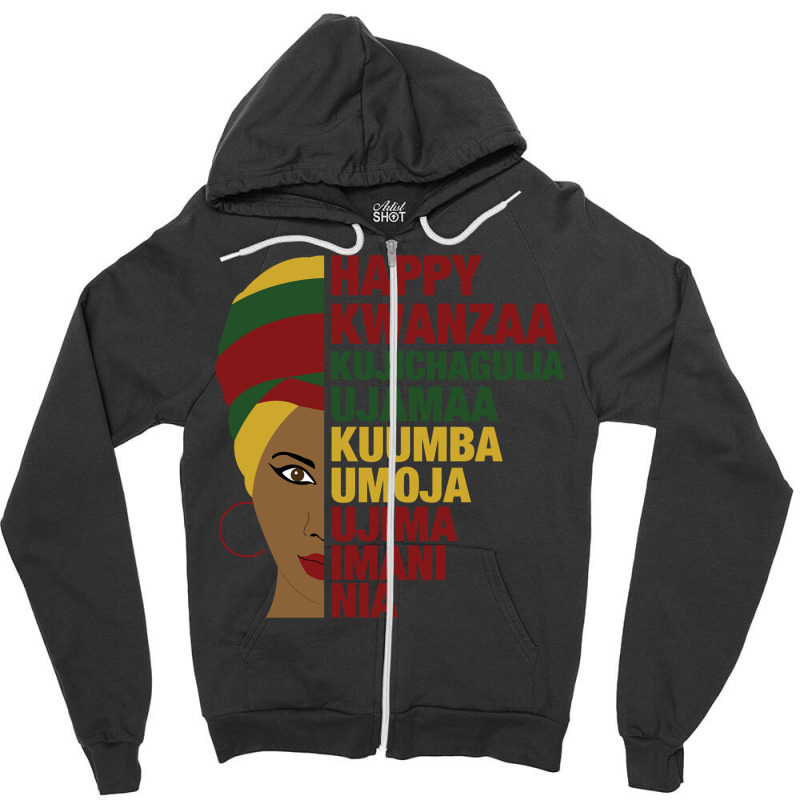 Happy Kwanzaa African Black Woman 7 Principles Sweatshirt Zipper Hoodie by adam.troare | Artistshot