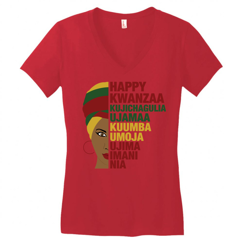 Happy Kwanzaa African Black Woman 7 Principles Sweatshirt Women's V-Neck T-Shirt by adam.troare | Artistshot