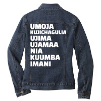 Kwanzaa 7 Principles Umoja Kujichagulia Ujima Ujamaa Nia Premium T Shi Ladies Denim Jacket | Artistshot