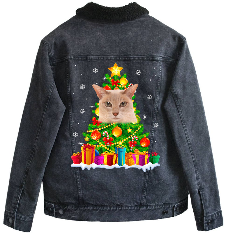 Cute Tonkinese Cat Lover Christmas Tree Xmas Holidays T Shirt Unisex Sherpa-lined Denim Jacket | Artistshot