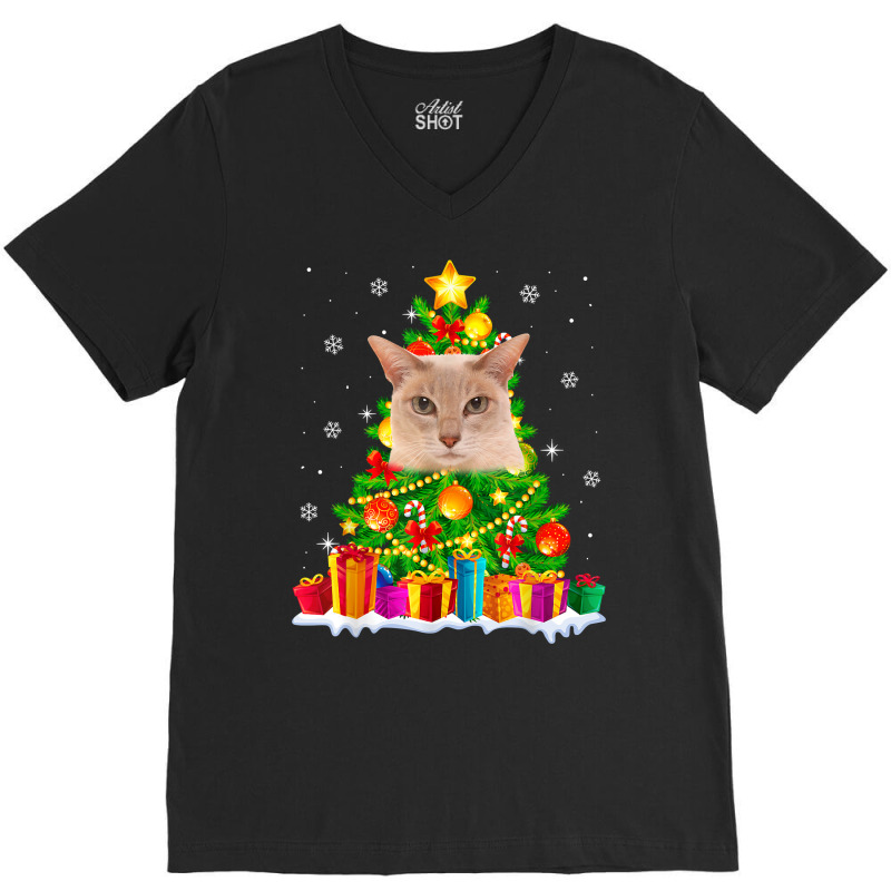 Cute Tonkinese Cat Lover Christmas Tree Xmas Holidays T Shirt V-neck Tee | Artistshot