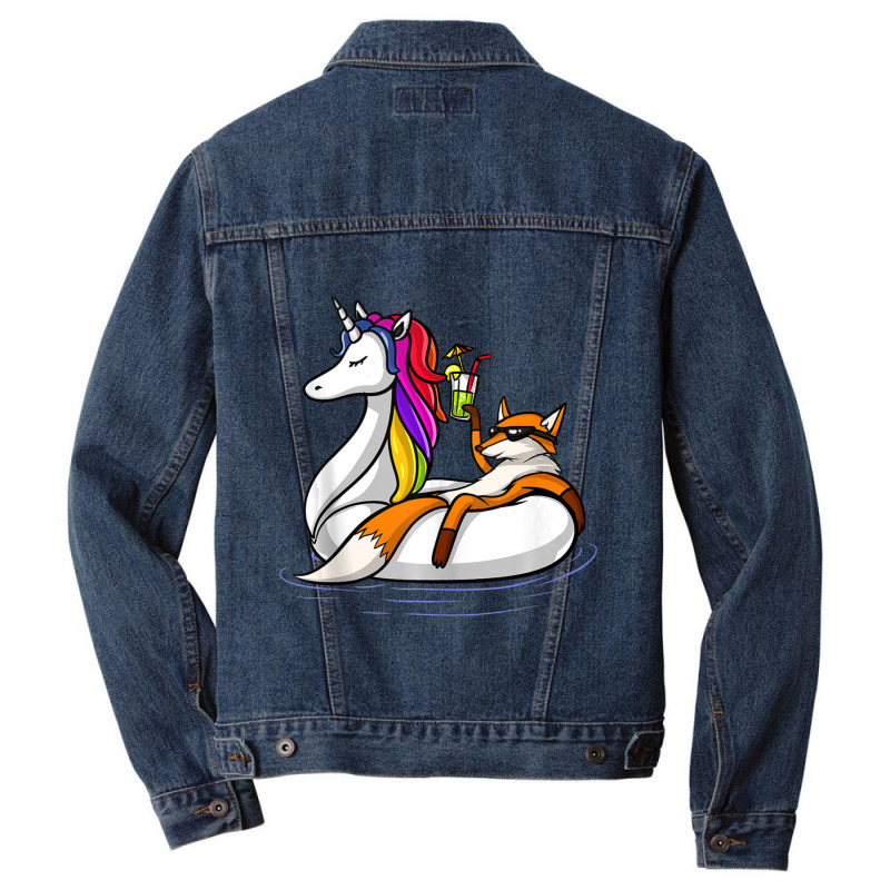 Fox Riding Unicorn Float Pool Party Funny Men Denim Jacket | Artistshot