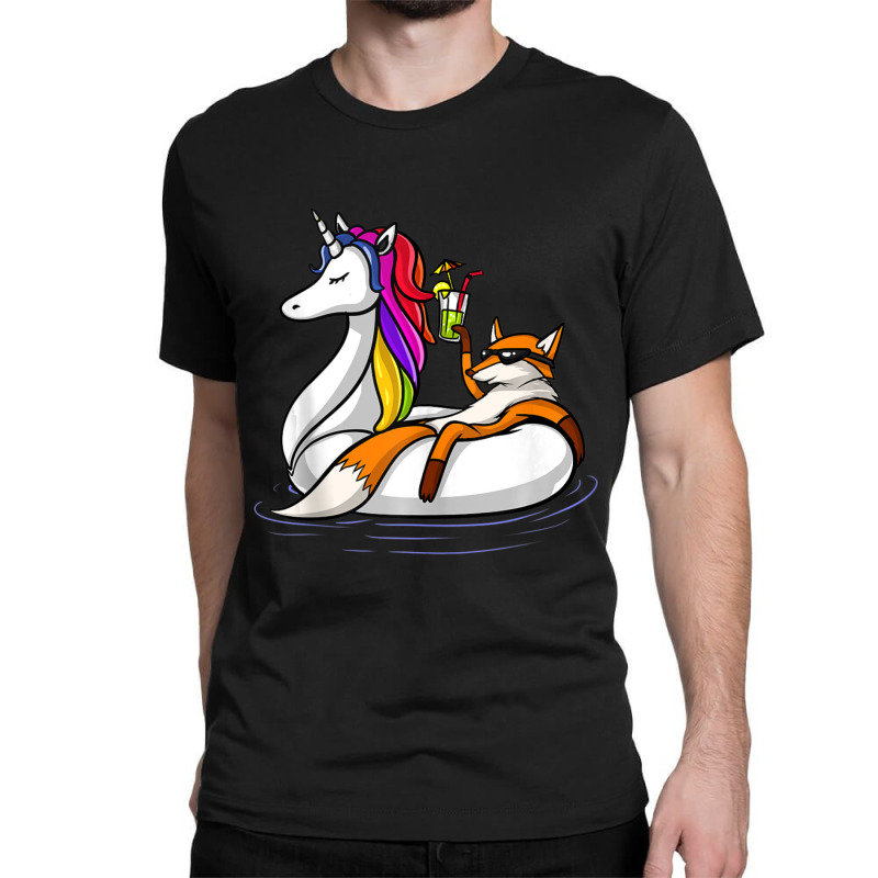 Fox Riding Unicorn Float Pool Party Funny Classic T-shirt | Artistshot