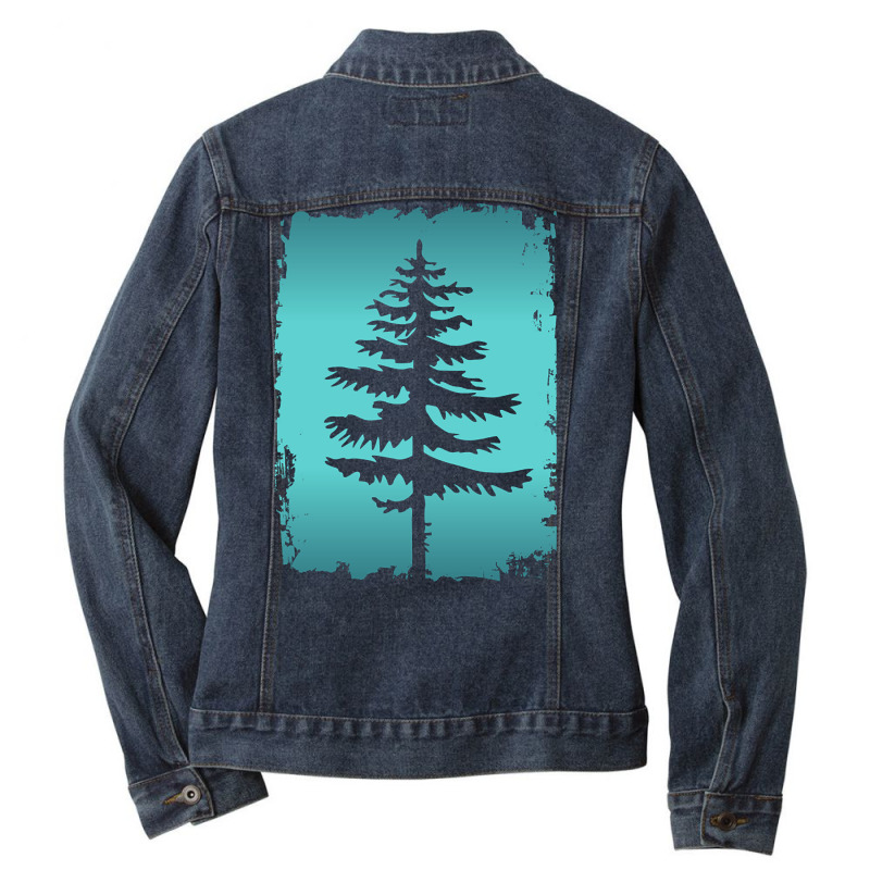 Legendary Conifer Tree Silhouette Drawing Ladies Denim Jacket by declangreenwood | Artistshot