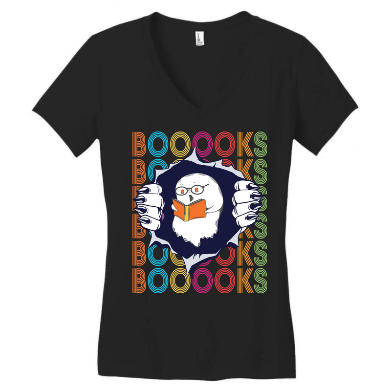 Booooks Kid Funny Ghost Reading Halloween Books-50hzz Women's V-Neck T-Shirt by greggjvandervor | Artistshot