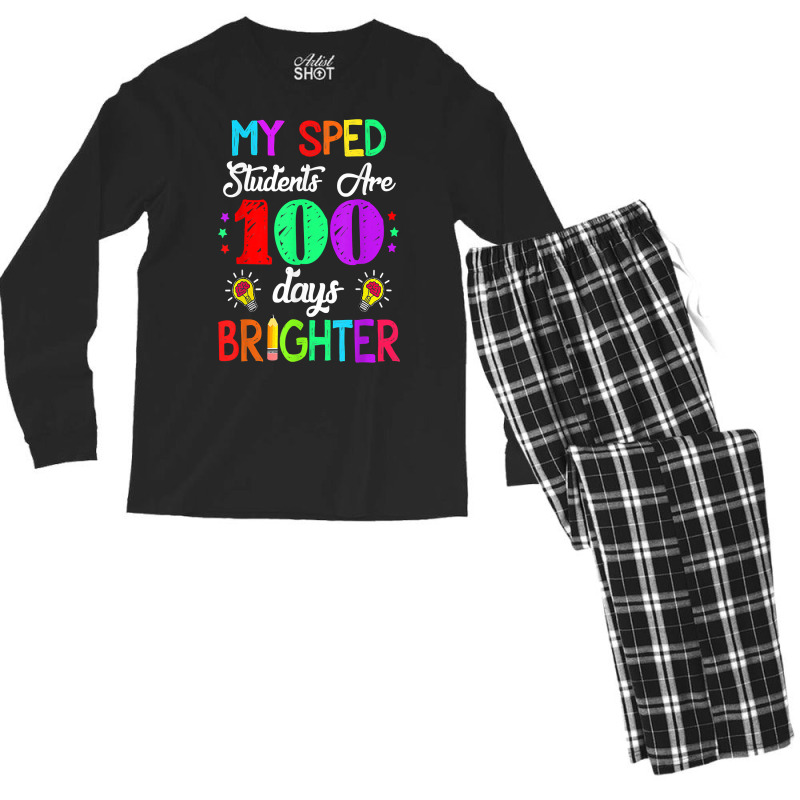 Sped Teacher 100 Days Brighter 100th Day Of School T Shirt Men's Long Sleeve Pajama Set | Artistshot