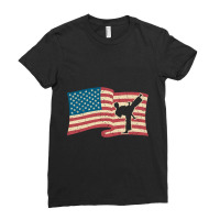 American Flag Karate Kick Silouette Design Ladies Fitted T-shirt | Artistshot