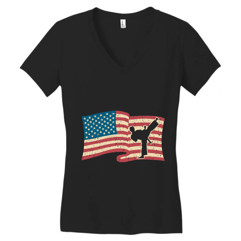 American Flag Karate Kick Silouette Design Women's V-Neck T-Shirt by Pannell Quintero | Artistshot