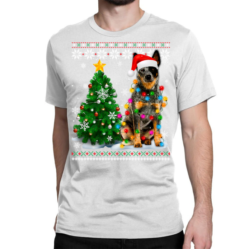 Ugly Australian Cattle Dog Santa Hat Christmas Tree Light Sweatshirt Classic T-shirt by gehnhe | Artistshot