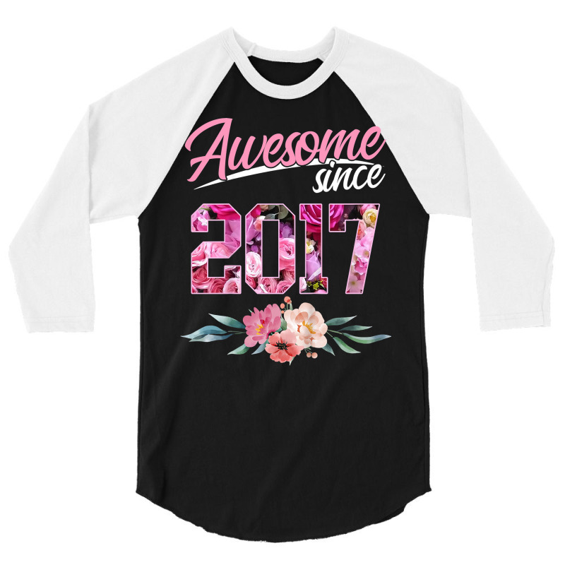 Kids 6 Year Old Floral Birthday Tee Awesome Since 2017 Girls T Shirt 3/4 Sleeve Shirt | Artistshot