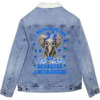 I Wear Blue For Diabetes Awareness Elephant Warrior Women T Shirt Unisex Sherpa-lined Denim Jacket | Artistshot