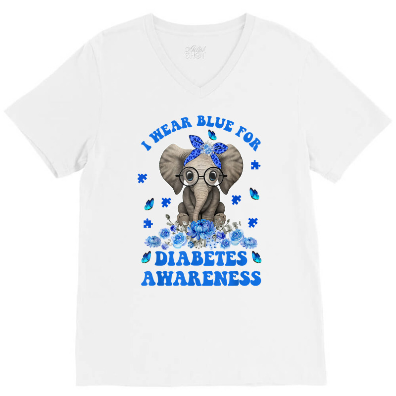 I Wear Blue For Diabetes Awareness Elephant Warrior Women T Shirt V-neck Tee | Artistshot