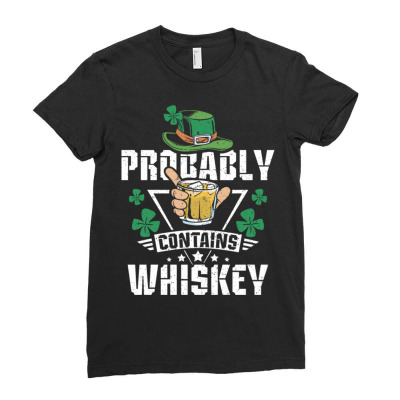Probably Contains Whiskey Ladies Fitted T-shirt Designed By Bariteau Hannah