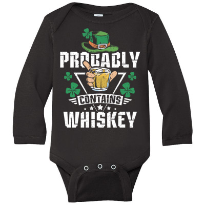 Probably Contains Whiskey Long Sleeve Baby Bodysuit Designed By Bariteau Hannah