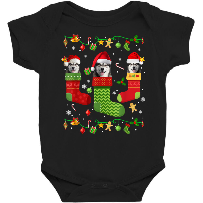 Three Alaskan Malamutes In Christmas Socks T Shirt Baby Bodysuit | Artistshot