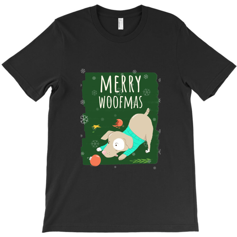 Merry Woofmas Christmas Festive Baubles Scene Dog Red T-shirt | Artistshot