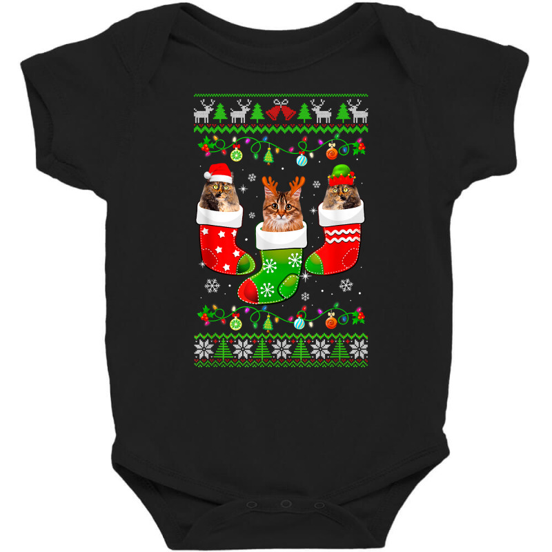 Three Siberian Cat In Sock Ugly Christmas Santa X Mas T Shirt Baby Bodysuit by javauxswar | Artistshot