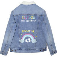 Pregnancy Announcement Rainbow Baby Arriving In November Unisex Sherpa-lined Denim Jacket | Artistshot