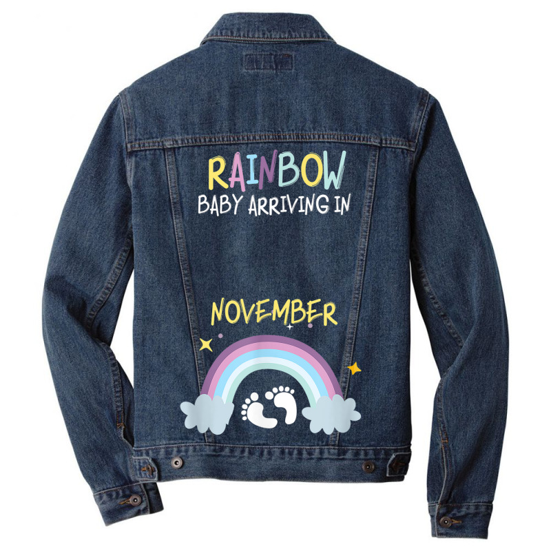 Pregnancy Announcement Rainbow Baby Arriving In November Men Denim Jacket by KEVINHAVEZ | Artistshot