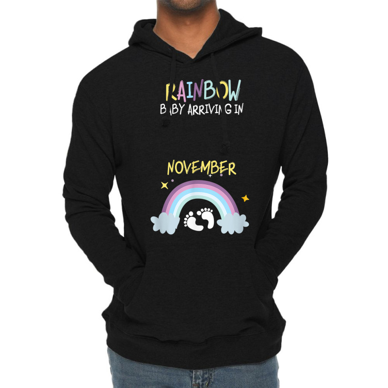 Pregnancy Announcement Rainbow Baby Arriving In November Lightweight Hoodie by KEVINHAVEZ | Artistshot