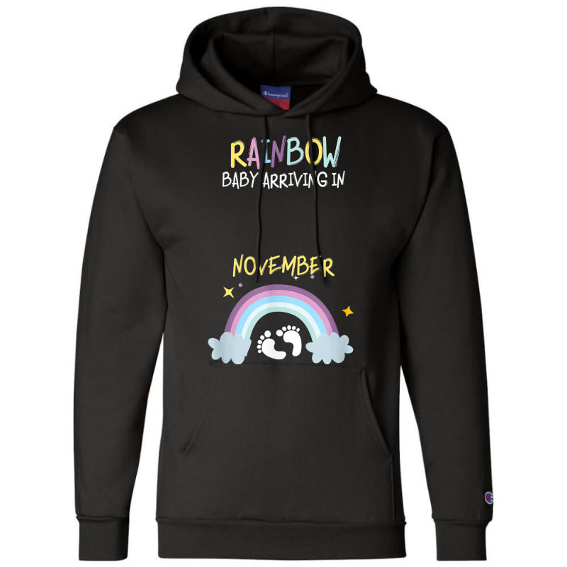 Pregnancy Announcement Rainbow Baby Arriving In November Champion Hoodie by KEVINHAVEZ | Artistshot