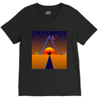 Retro Sunset, Triangle And Moon, Retro Landscape V-neck Tee | Artistshot