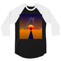 Retro Sunset, Triangle And Moon, Retro Landscape 3/4 Sleeve Shirt | Artistshot