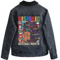 Latina Woman Art Hispanic Heritage Month Latin Country Flags 188 Unisex Sherpa-lined Denim Jacket | Artistshot