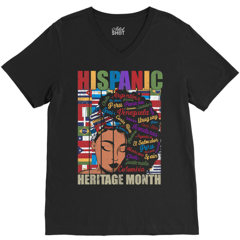 Latina Woman Art Hispanic Heritage Month Latin Country Flags 188 V-Neck Tee by stress | Artistshot