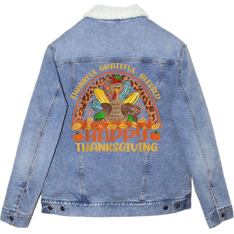 Happy Thanksgiving Thankful Grateful Blessed Turkey Women T Shirt Unisex Sherpa-lined Denim Jacket | Artistshot