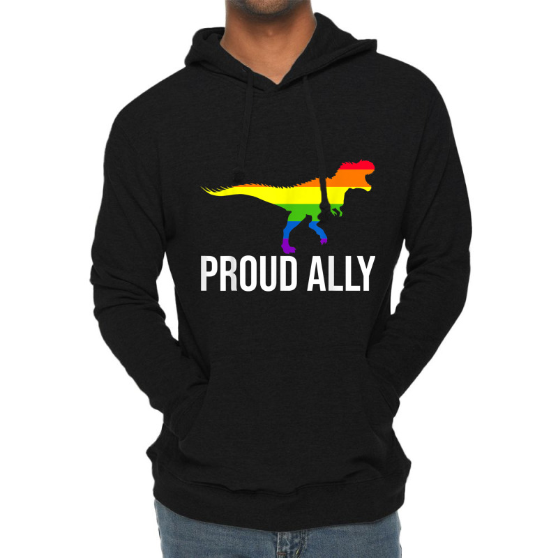 Proud Ally Pride Shirt Gay Lgbt Day Month Dino Rainbow Lightweight Hoodie | Artistshot