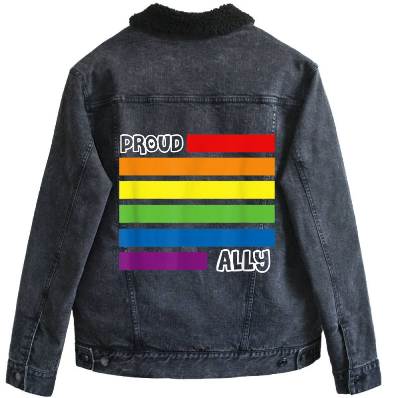 Proud Ally Pride Shirt Gay Lgbt Day Month Flag Rainbow Unisex Sherpa-lined Denim Jacket | Artistshot