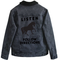 Does Not Listen Or Follow Directions Black Horse Silhouette Unisex Sherpa-lined Denim Jacket | Artistshot