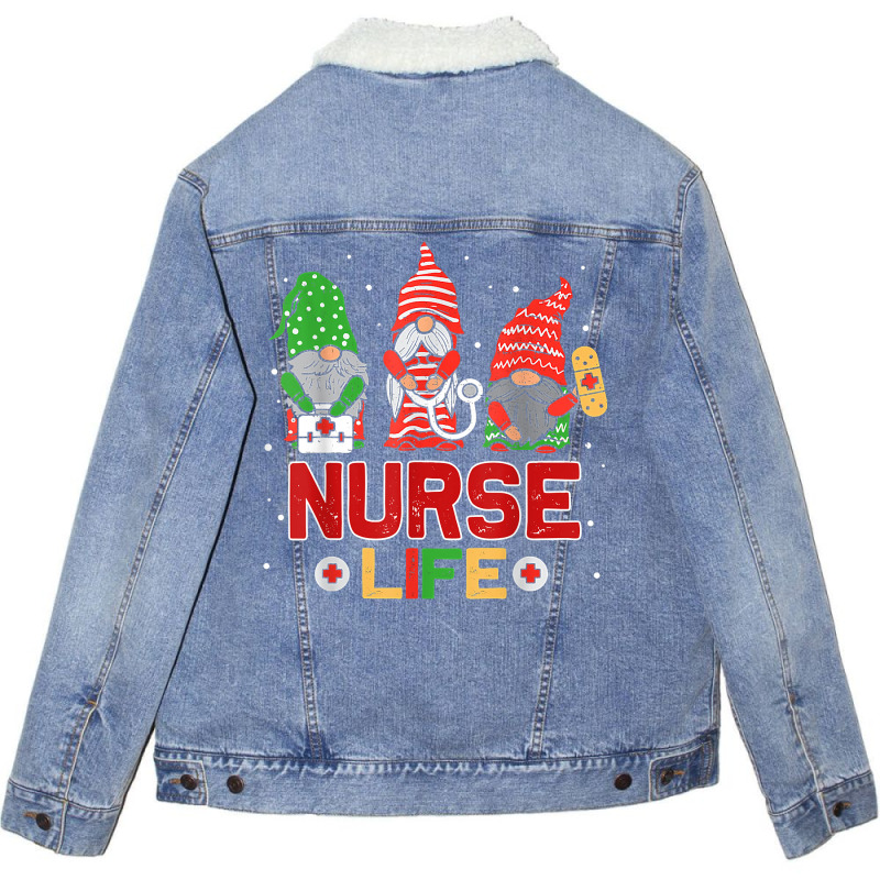 Nurse Life With Christmas Gnomes Xmas Nurse Gnome Men Women T Shirt Unisex Sherpa-lined Denim Jacket | Artistshot