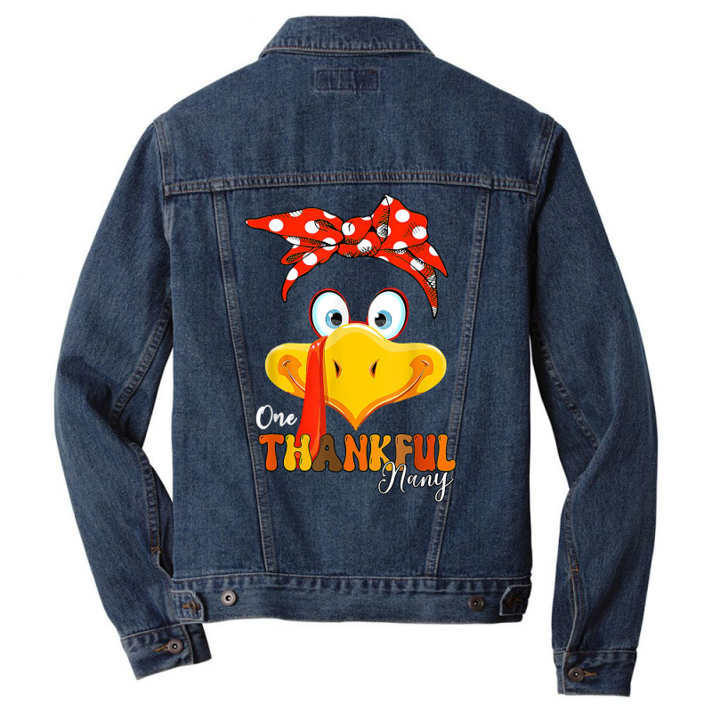 One Thankful Nany Thanksgiving Mom Turkey Messy Bun T Shirt Men Denim Jacket | Artistshot