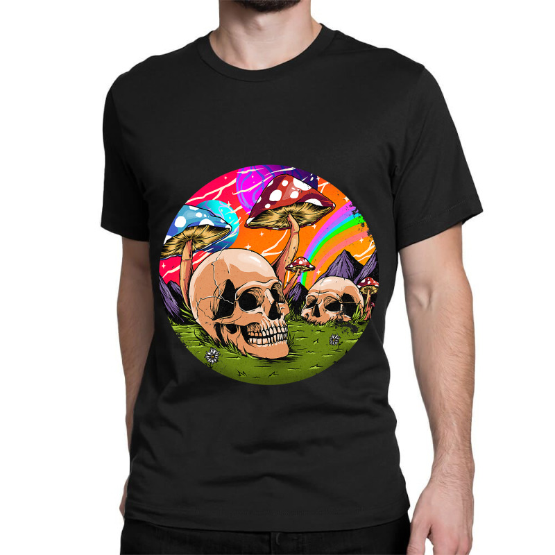 Psychedelic World Hippie Trippy Skull Mushroom Mycologist 42 Classic T-shirt by stress | Artistshot