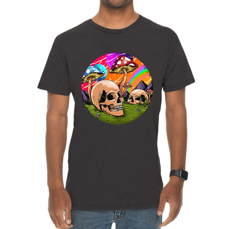 Psychedelic World Hippie Trippy Skull Mushroom Mycologist 42 Vintage T-Shirt by stress | Artistshot