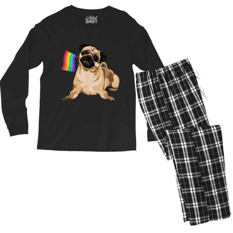 Pug Dog Rainbow Flag Lgbt T Shirt Gay Pride Men's Long Sleeve Pajama Set | Artistshot