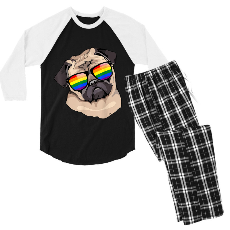 Pug Face Rainbow Sunglasses Gay Pride Lgbt  Gifts Men's 3/4 Sleeve Pajama Set | Artistshot