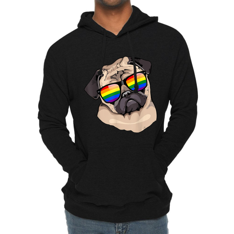 Pug Face Rainbow Sunglasses Gay Pride Lgbt  Gifts Lightweight Hoodie | Artistshot