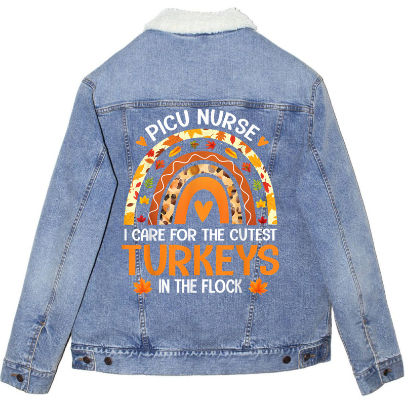 Picu Nurse Cutest Turkeys In The Flock Thanksgiving Rainbow T Shirt Unisex Sherpa-lined Denim Jacket | Artistshot