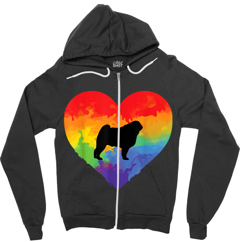 Pug Watercolor Rainbow Heart Dog Lovers Gifts Zipper Hoodie | Artistshot