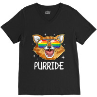 Purride Cat Gay Pride Lgbt Rainbow Flag T Shirt Sunglasses V-neck Tee | Artistshot