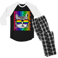 Purride Shirt Funny Cat Gay Pride Lgbtq Rainbow Flag Gift Men's 3/4 Sleeve Pajama Set | Artistshot