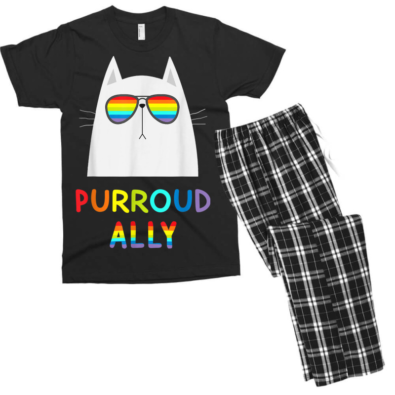 Purroud Ally Rainbow Sunglasses Cat Gay Pride Proud Ally Men's T-shirt Pajama Set | Artistshot