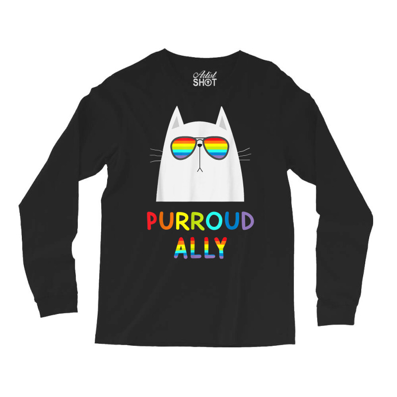 Purroud Ally Rainbow Sunglasses Cat Gay Pride Proud Ally Long Sleeve Shirts | Artistshot