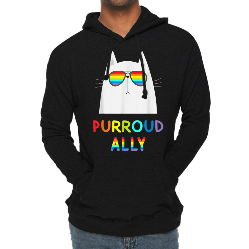 Purroud Ally Rainbow Sunglasses Cat Gay Pride Proud Ally Lightweight Hoodie | Artistshot