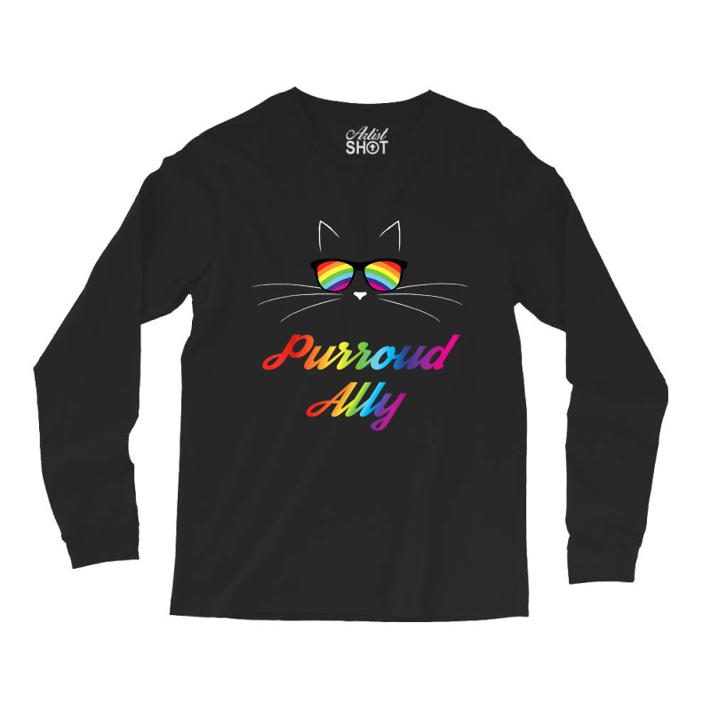 Purroud Ally Rainbow Sunglasses Cat Gay Pride Proud Ally Long Sleeve Shirts | Artistshot